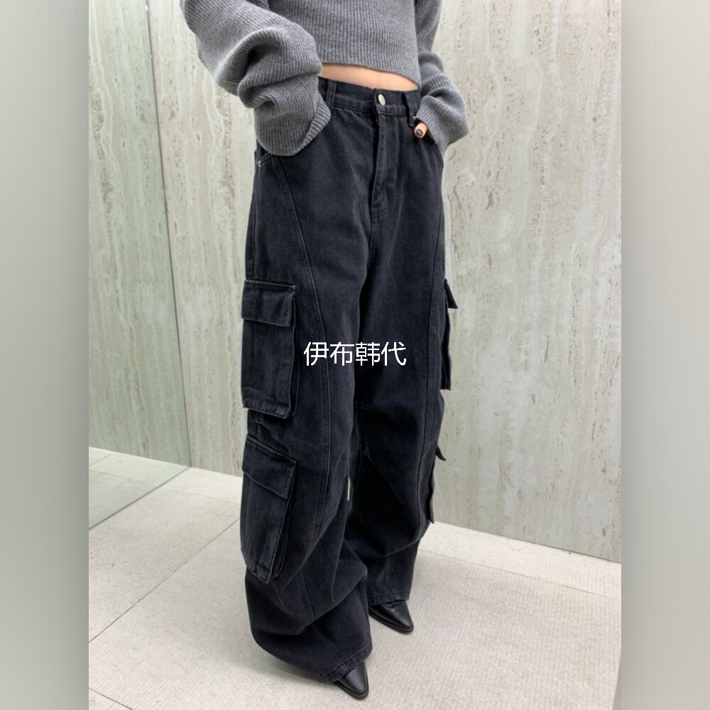 EYEL韩国东大门正品代购26秋款 水洗做旧多口袋工装裤牛仔裤长裤