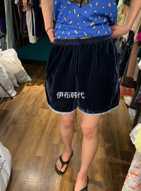松紧腰丝绒天鹅绒飞边花边短裤