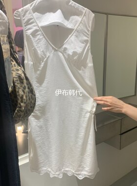 26夏V领抽绳蕾丝边背心裙连衣裙