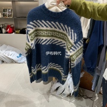 TEMPTING韩国东大门代购25冬款 圆领复古几何图形羊毛针织衫毛衣