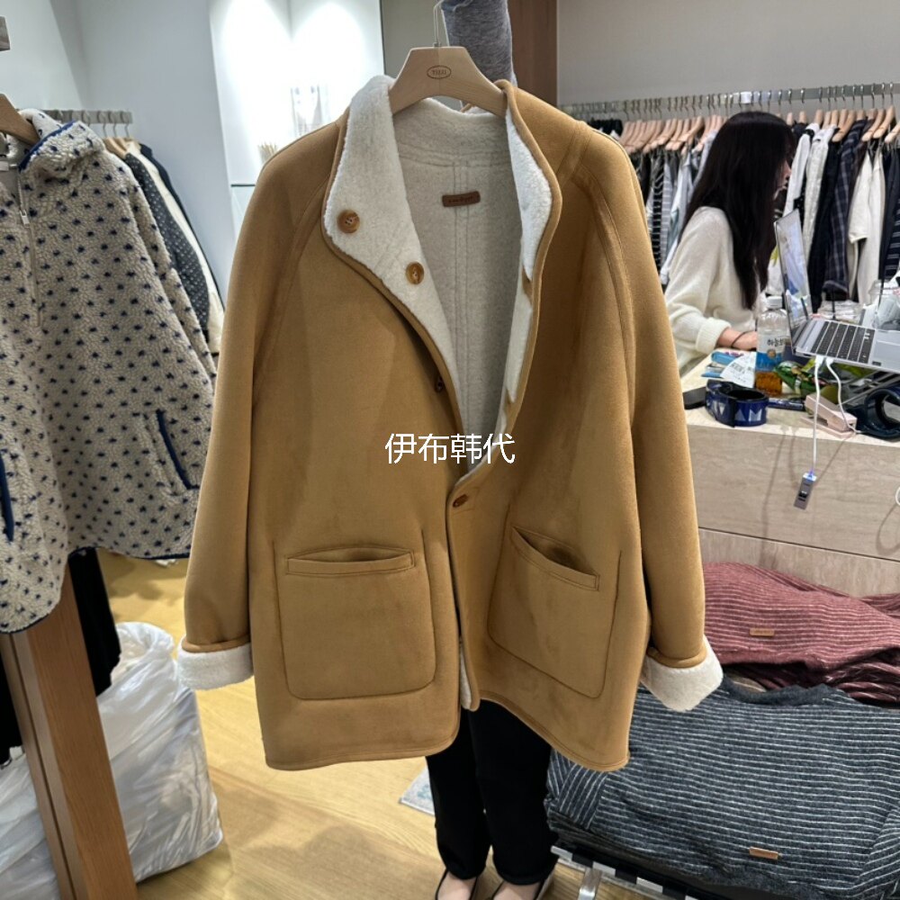TIZZI韩国东大门正品代购26冬款 翻领仿皮毛一体羊羔毛绒双面外套