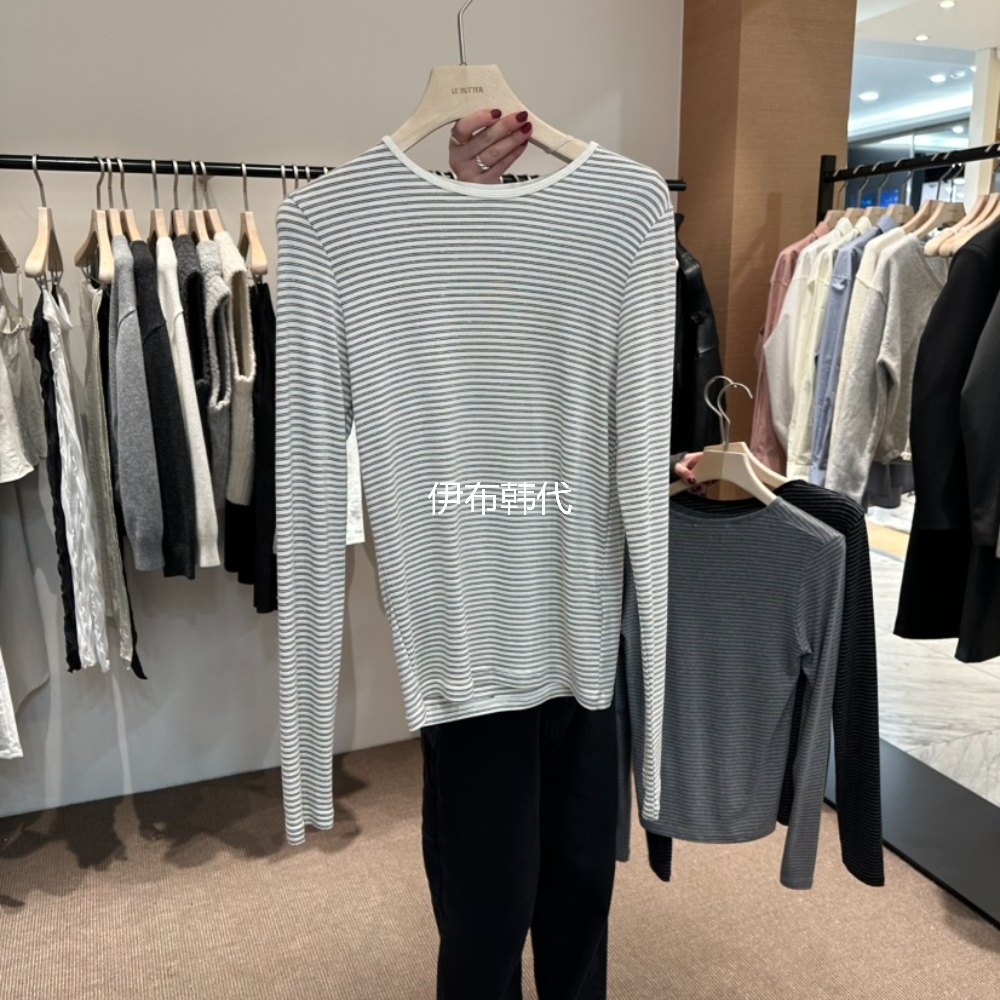 LE BUTTER韩国东大门正品代购26春款 圆领休闲棉质细条纹长袖T恤,女装/女士精品,T恤,淘宝优惠券,粉丝福利购,淘宝优惠卷