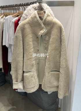 ACKER韩国东大门正品代购冬款 立领仿羊羔毛绒皮毛一体双面外套