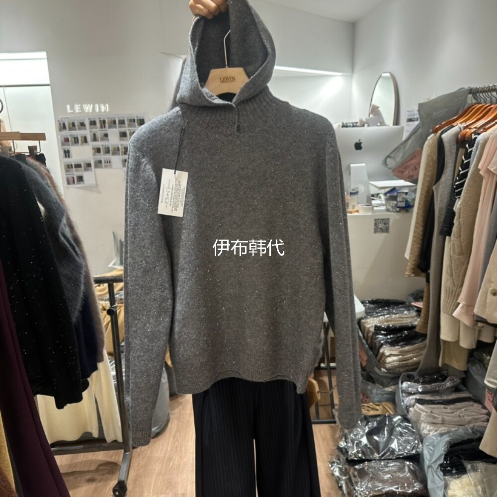 LEWIN韩国东大门正品代购26冬款 连帽亮线休闲套头毛衣针织衫