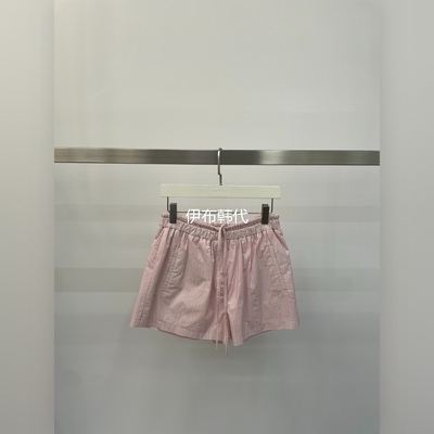 松紧腰抽绳竖条纹休闲短裤女