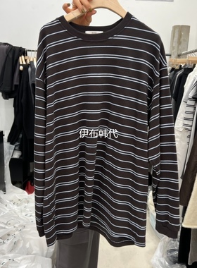RECOVER韩国东大门正品代购25秋款 圆领休闲条纹宽松长袖T恤女