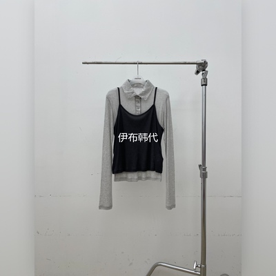 翻领纽扣薄款T恤吊带背心两件套