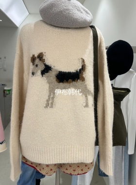 REPELLER韩国东大门正品代购25春款 圆领卡通小狗羊毛针织衫毛衣