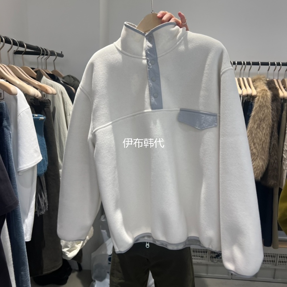 PLATE韩国东大门正品代购冬款 纽扣休闲套头摇粒绒宽松卫衣外套