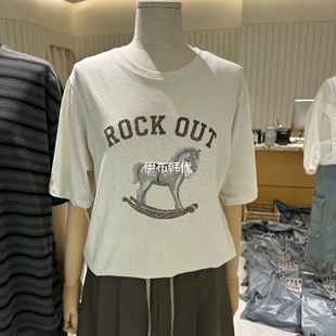 GRADE韩国东大门正品代购26夏款 圆领休闲可爱摇摇马短袖T恤女