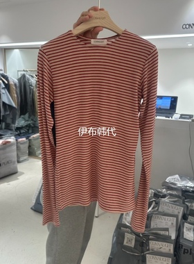 CONNAUGHT韩国东大门正品代购冬款 圆领休闲细条纹打底衫长袖T恤