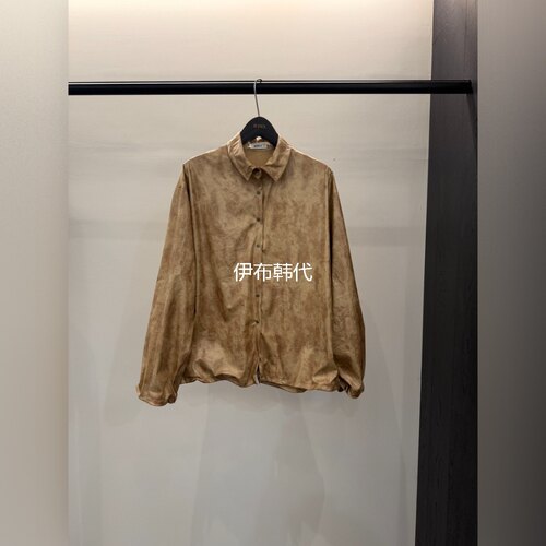 翻领休闲褶皱PU休闲衬衫外套女