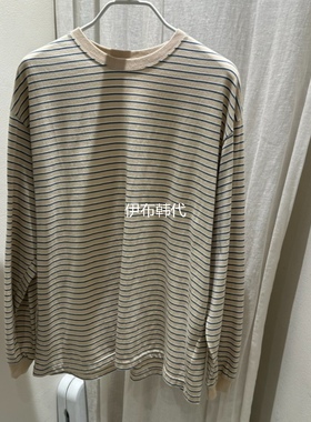 MARAN韩国东大门正品代购25冬款 圆领棉质休闲条纹宽松长袖T恤