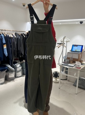 CONNAUGHT韩国东大门正品代购冬款 口袋摇粒绒宽松休闲背带裤长裤