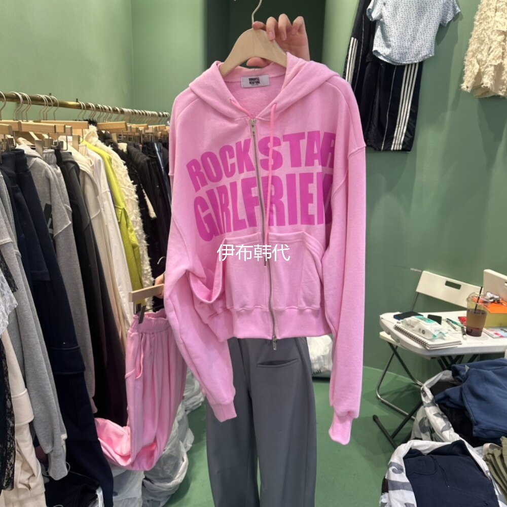 ROMANTIC NEWYORK韩国东大门正品代购26春 连帽字母休闲拉链卫衣