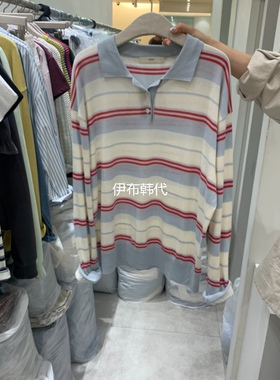 ASOME韩国东大门正品代购26春款 翻领休闲条纹薄款彩色针织衫