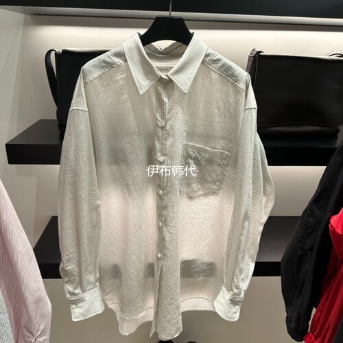 翻领休闲细条纹宽松衬衫