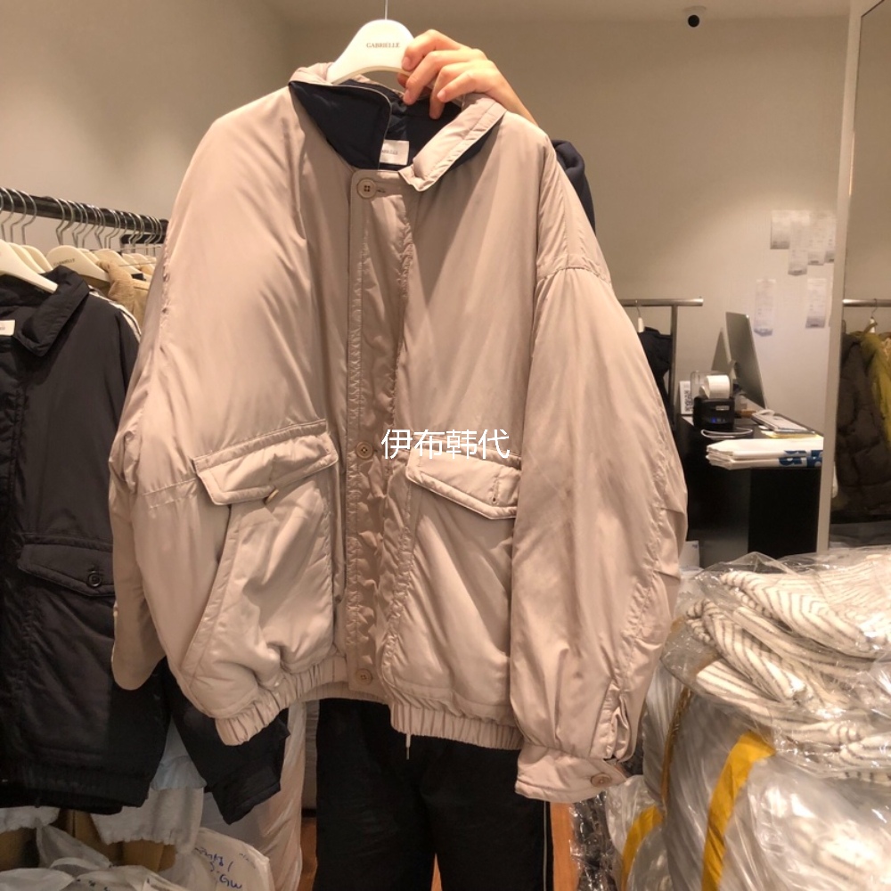 翻领休闲纯色宽松羽绒服外套