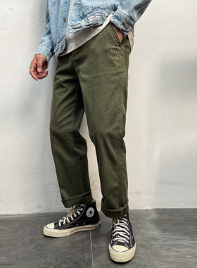 清仓11824 秋冬美式复古男士余文乐磨痕做旧水洗工装小直筒休闲裤