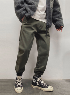 清仓11094 经典耐穿！挺括斜纹面料水洗工装纯色束脚工装裤休闲裤