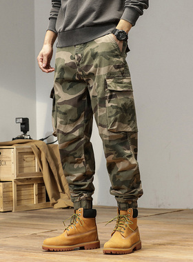 12574 部落男装秋冬美式复古水洗做旧束脚硬汉迷彩工装休闲裤