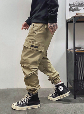 10972 秋冬美式复古青年男士潮牌大口袋束脚加厚水洗工装裤休闲裤