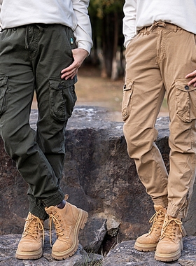 16968 部落男装四季万能腰阿美咔叽复古多口袋裤脚拉链工装长裤