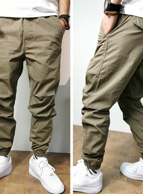 10492 夏季轻薄松紧腰褶皱束脚显瘦百搭超薄速干男士休闲裤潮