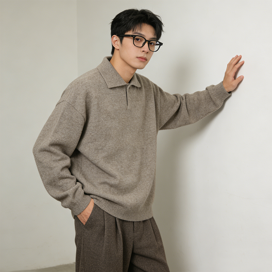 2026春季新款剪刀领贝壳纽扣羊毛针织衫套头毛衣休闲百搭针织衫潮,男装,针织衫/毛衣,淘宝优惠券,粉丝福利购,淘宝优惠卷