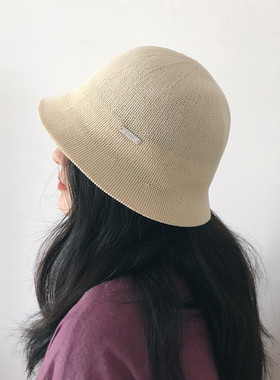 ins日系显脸小针织水桶帽春夏遮阳防晒透气渔夫帽女网红黑色盆帽