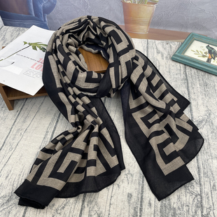 2025新款围巾女秋冬薄棉麻百搭英文字母长款保暖围脖披肩防风纱巾