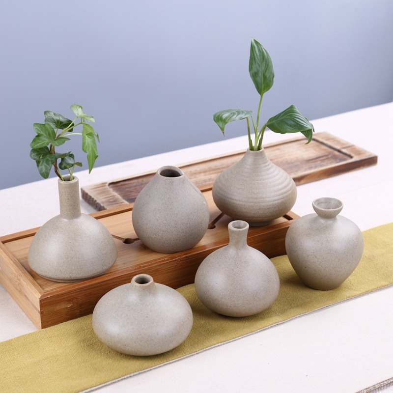创意粗陶小花瓶家居办公装饰插花花器摆件简约陶瓷水培花瓶现代