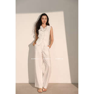 Old money! 苎麻马甲+亚麻裤子 西装马甲女高腰宽松显瘦长裤夏季