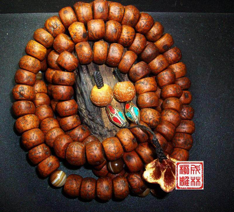 藏式酥油凤眼菩提子佛珠108颗（定做）滴血莲花菩提子 紫檀核雕