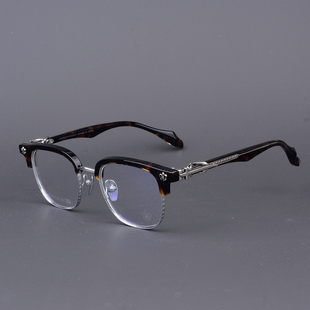 新款十字架眼镜 双色板材配纯钛复古眼镜加 日系中金雕花眼镜框潮