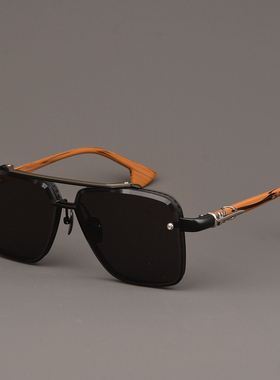 潮牌EASHEN痞帅复古方款墨镜男超个性双梁大脸奢华司机太阳镜男女