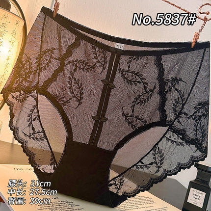 大码蕾丝女士内裤 性感无痕中腰黑蕾丝三角裤 7a抗菌纯棉裆内裤女