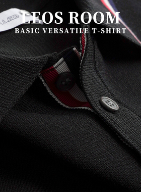 黑色翻领针织衫POLOT恤纯色镶边马球衫扣领男士商务休闲上装短袖