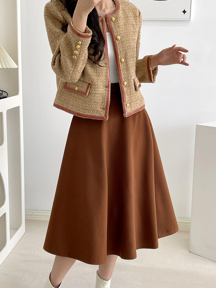 范尔地中长a字半身裙赫本风伞裙