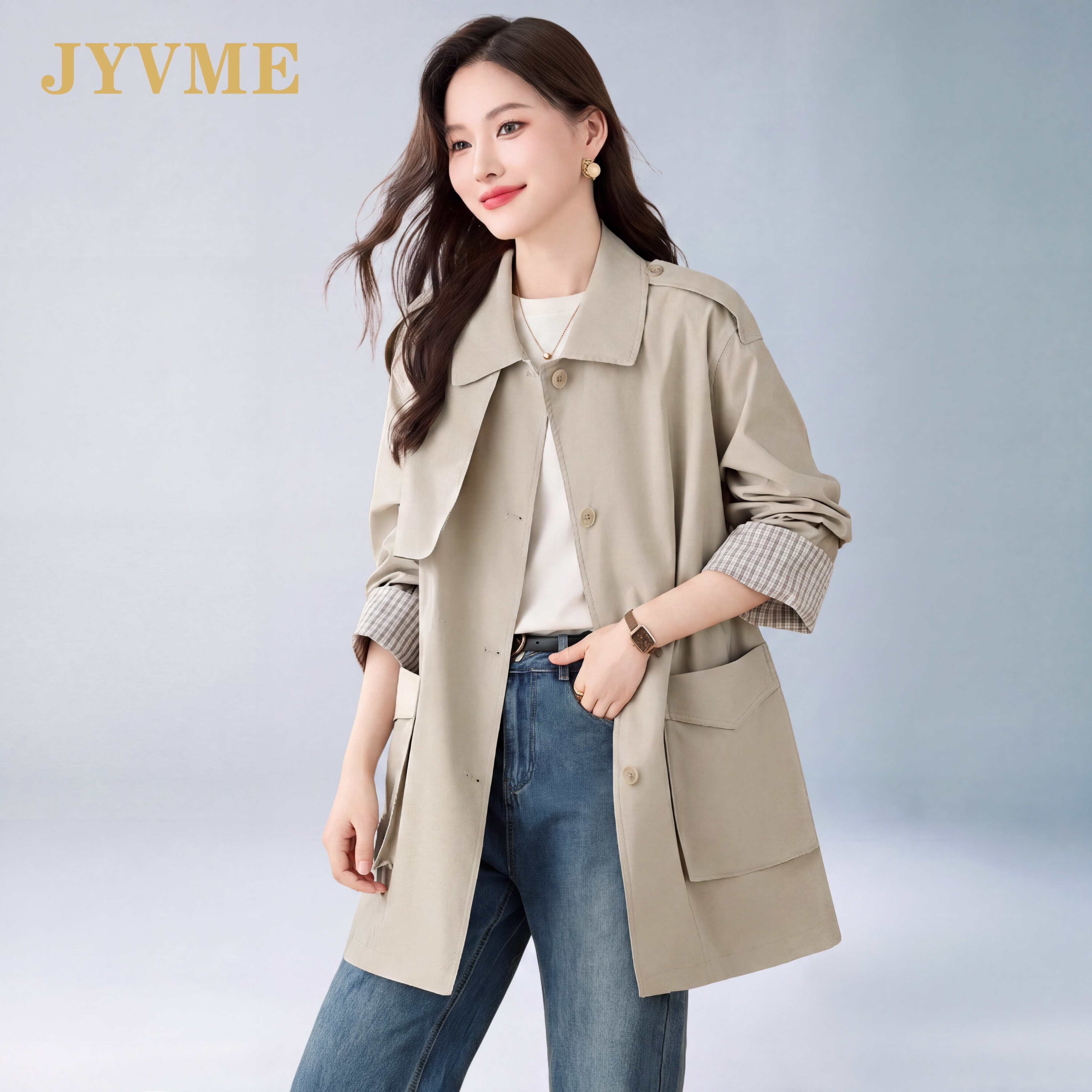 JyVme轻奢气质中长款风衣女2026秋季新款高级感宽松显瘦休闲外套