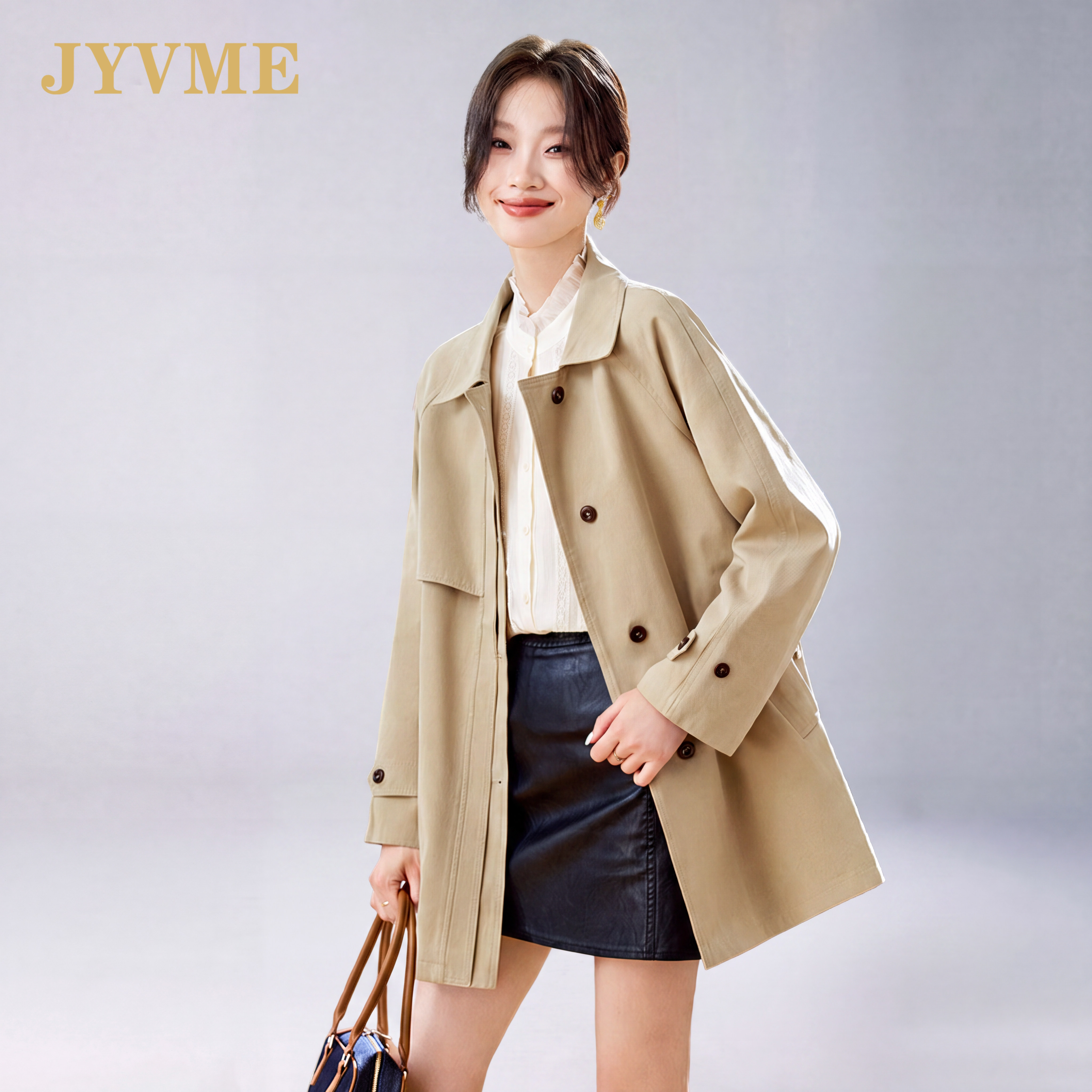 JyVme轻奢英伦风中长款风衣女单排扣通勤小个子减龄卡其色外套秋
