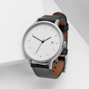 BIJOUONE彼树湾B30极简设计静音真皮男女日历礼物礼盒精钢手表