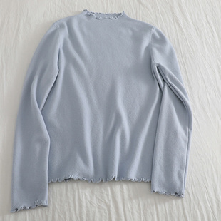 弹力百搭打底衫 女修身 上衣 木耳边半高领纯色针织衫 年度单品推荐