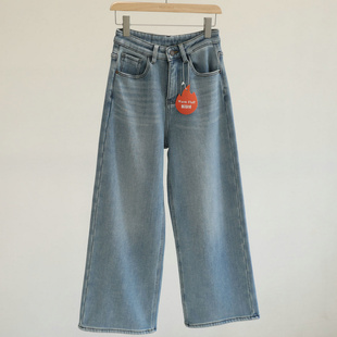 裤长双版本!加绒浅蓝色韩版阔腿牛仔裤女冬季宽松直筒百搭长裤子