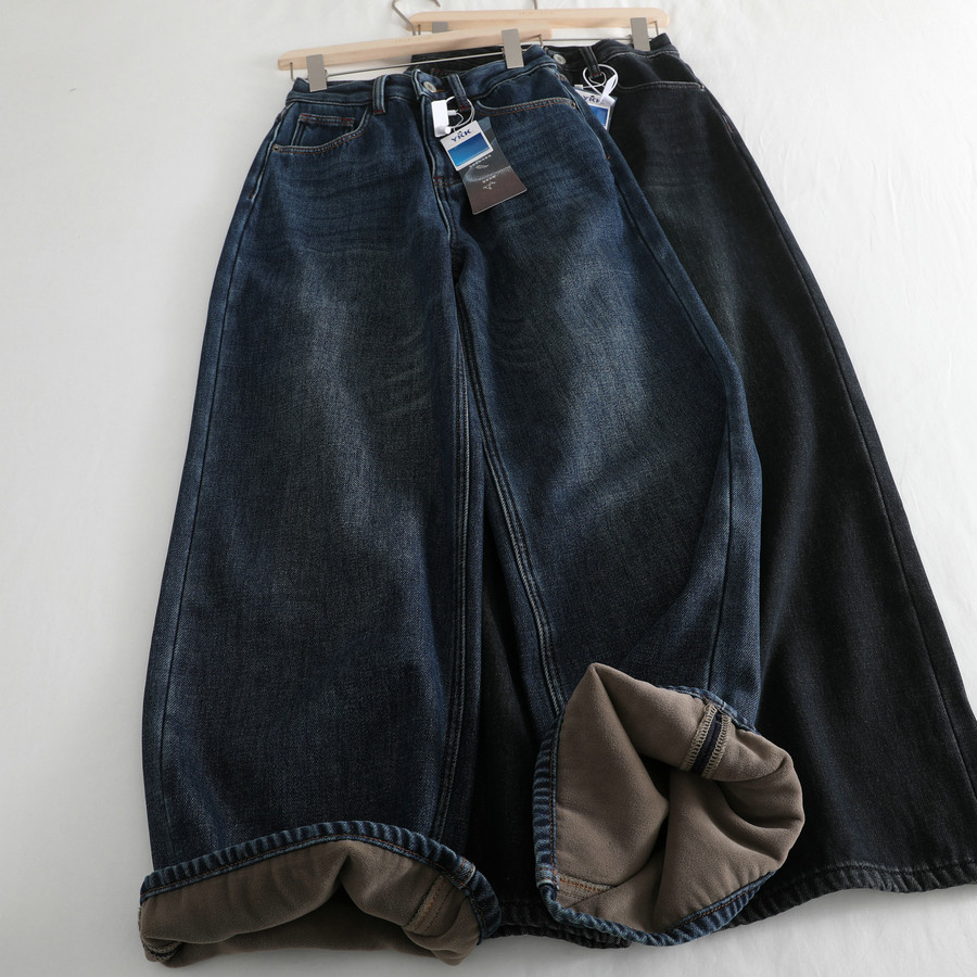 裤型满分~加绒保暖阔腿牛仔裤女复古深蓝色宽松直筒拖地长裤冬季,女装/女士精品,牛仔裤,淘宝优惠券,粉丝福利购,淘宝优惠卷