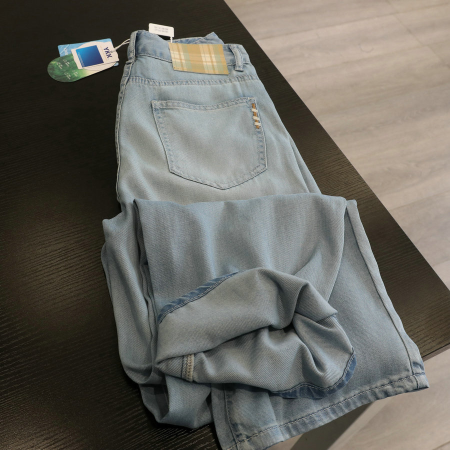 优化腿型！春夏薄款浅蓝色阔腿牛仔裤女高腰宽松垂感直筒长裤子
