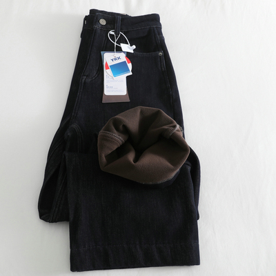 保暖不臃肿~冬季加绒加厚直筒牛仔裤女四面弹九分奶奶裤显腿直