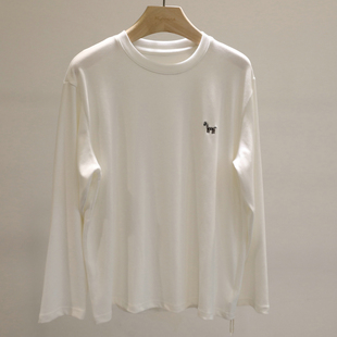 T恤女秋冬日常通勤内搭打底衫 刺绣小马磨毛白色长袖 单品 超火