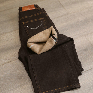 修型与温暖并存！加绒直筒牛仔裤女复古咖啡色四面弹九分法棍裤