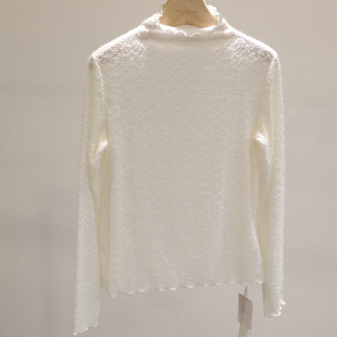 温柔到骨子里~杏色半高领蕾丝打底衫女温柔气质磨毛内搭上衣修身